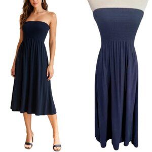 COTTON:ON Black Smocked Strapless High Low Midi Dress Size M